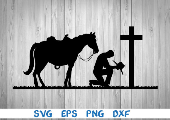 Praying and Kneeling Cowboy with Horse